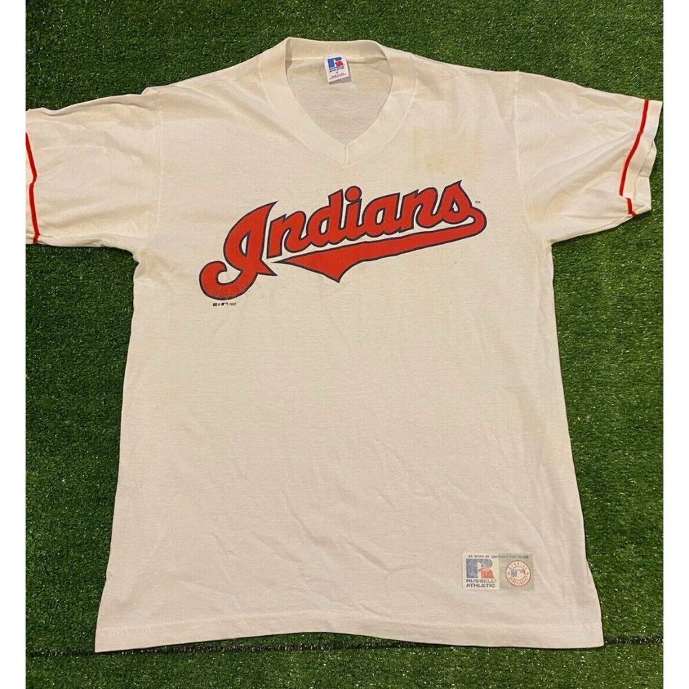 Vintage Cleveland Indians shirt mens medium script jersey white 90s unisex